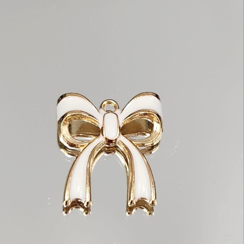 3/$20 Pendant/Charm white ribbon bow 4 pieces